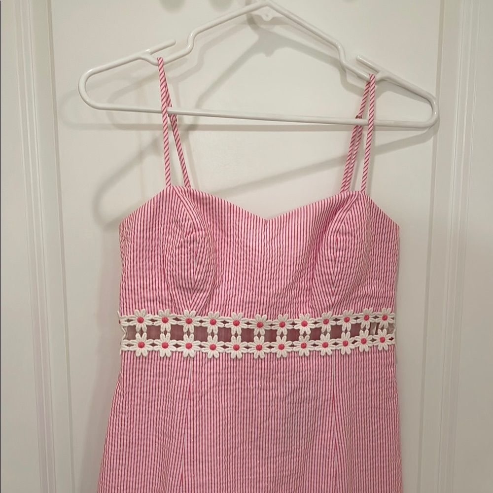 Lilly Pulitzer Sheena dress: Pink and White Striped Dress with Floral Detail - Picture 2 of 5